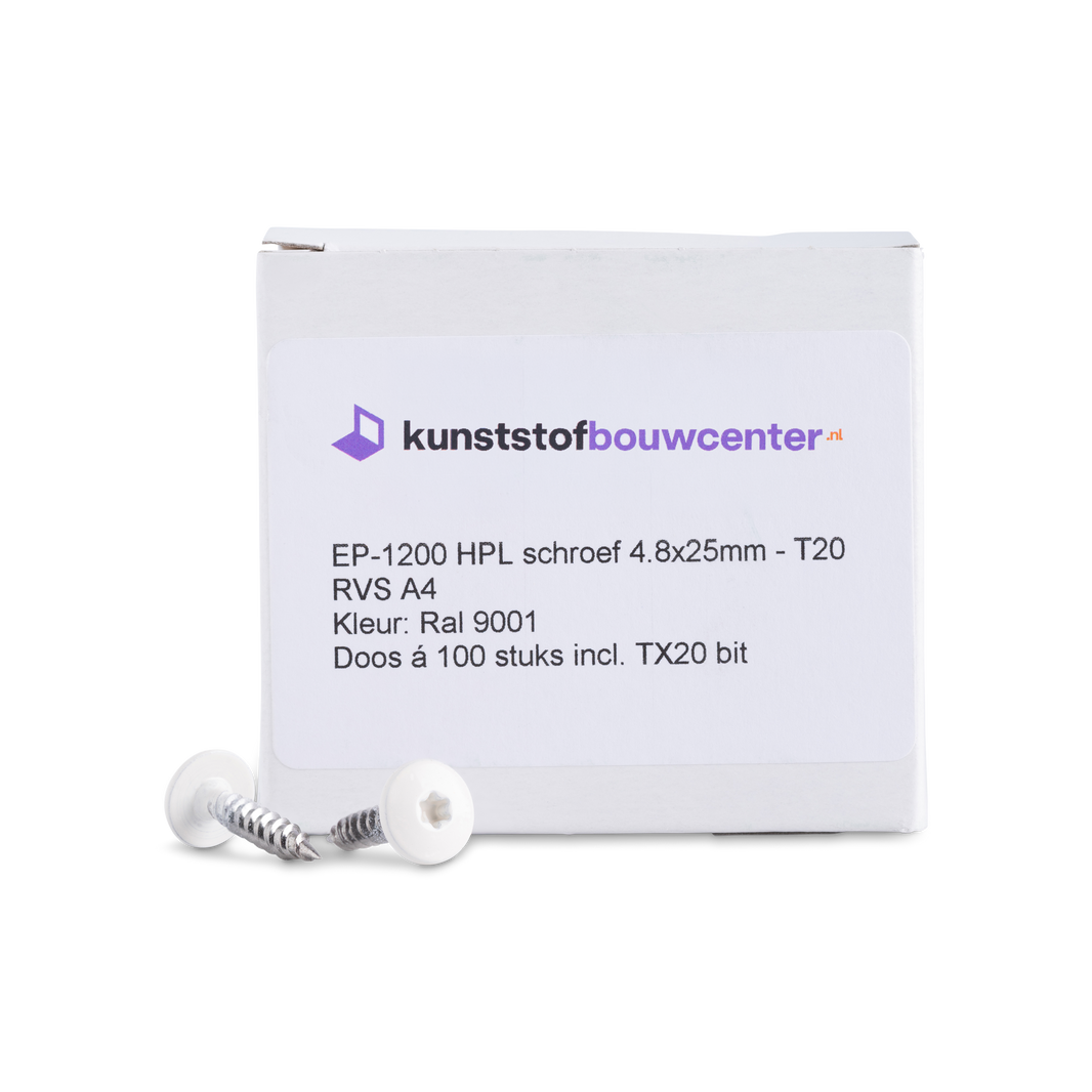 KBC Duraline HPL gevelschroef - 4,8x38 mm RAL 9010 wit (bestelnr. 0830)