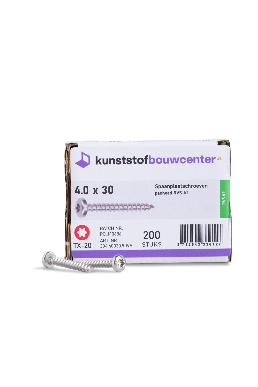 KBC Duraline bolkopschroef (panhead) RVS - 3,5x30 mm - TX-10 (200 per doos) (bestelnr. 0810)
