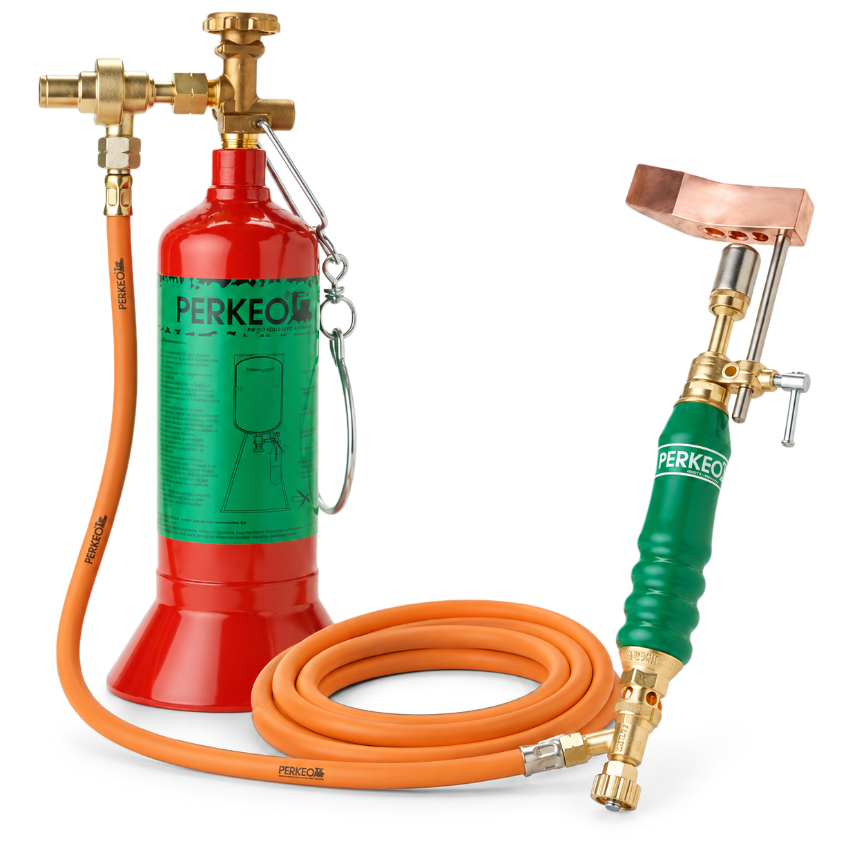 Soldeerbrander set met karweifles, drukregelaar, slang, brandergreep en koperen bout (300 gr) (bestelnr. 0697)